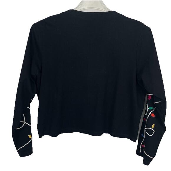 Michael Simon Lite Christmas Cardigan Sweater Size M Black Embroidered Colorful - Picture 2 of 7